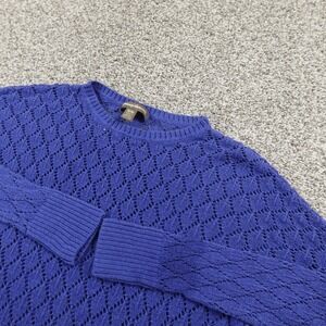 Tommy Bahama Sweater Womens M Blue Open Knit Linen Cotton Pullover Crewneck